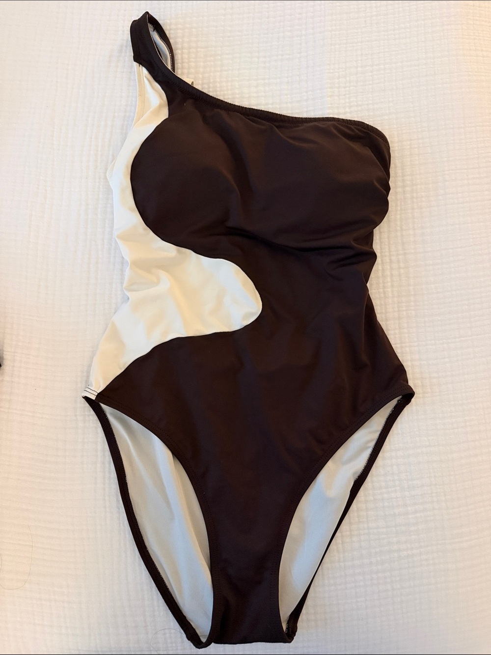 One-Shoulder Black and Cream One piece swim suit